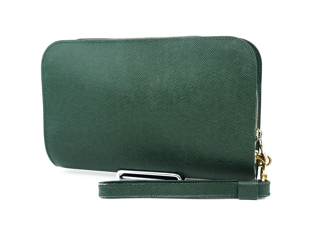 Louis Vuitton Taiga Baikal Leather Green Clutch Bag M30184