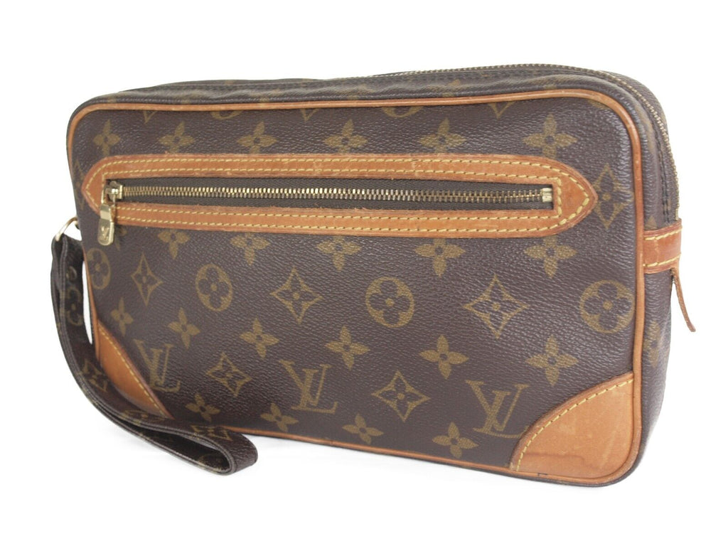 LOUIS VUITTON Marly Dragonne Monogram Canvas Leather Pochette Clutch Bag LP5866