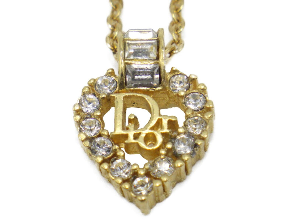 Christian Dior Heart Motif Dior Logo Gold Tone Chain Necklace DN00083