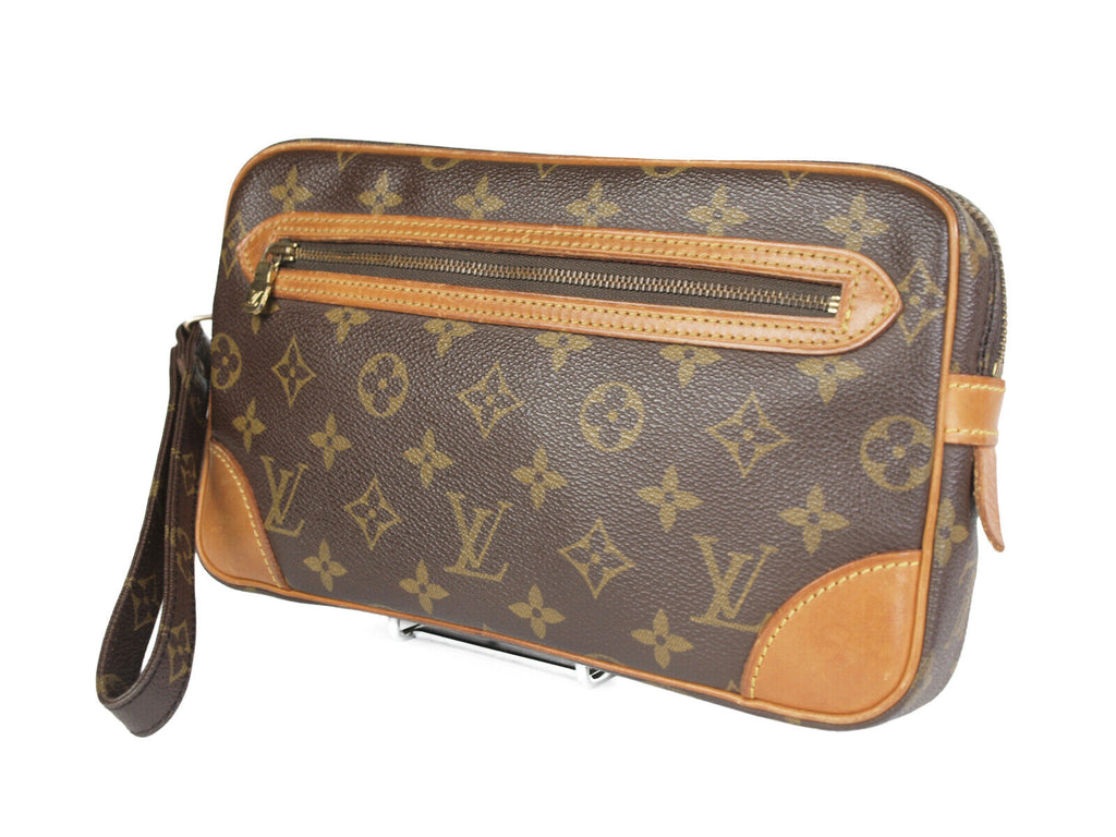 LOUIS VUITTON Marly Dragonne Monogram Canvas Leather Pochette Clutch Bag LP5647