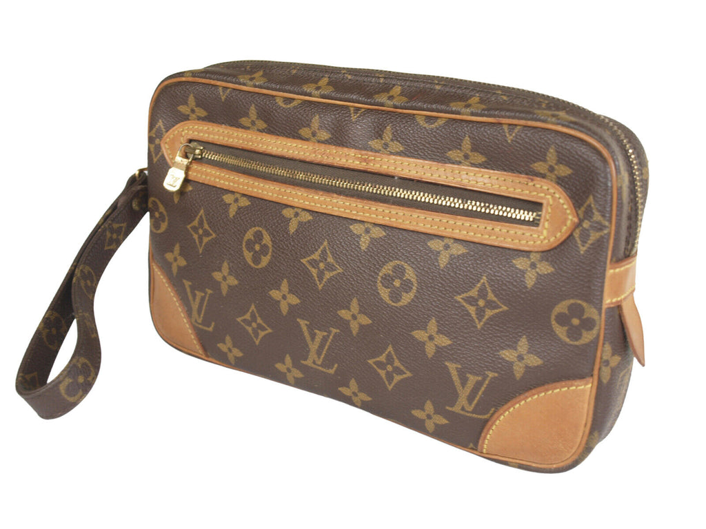 LOUIS VUITTON Marly Dragonne Monogram Canvas Leather Pochette Clutch Bag LP5210