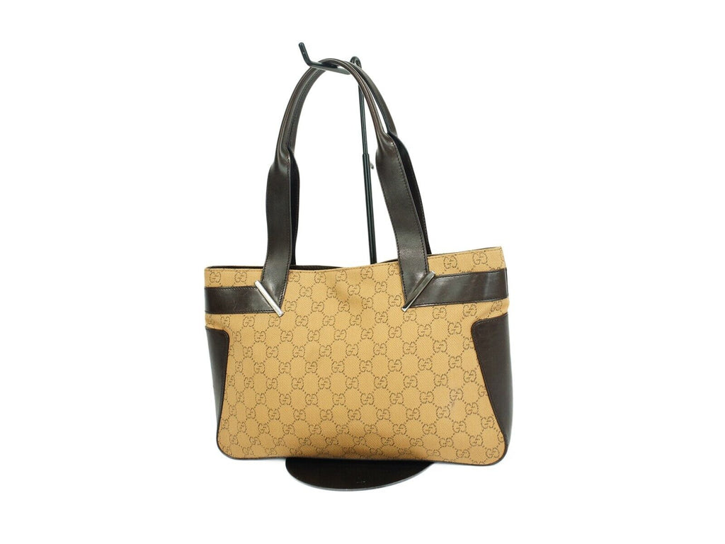 GUCCI GG Web Canvas Brown Leather Shoulder Bag