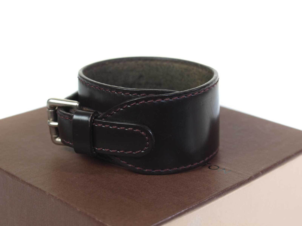 LOUIS VUITTON Grasse Force Leather Dark Brown Bracelet LA16359L